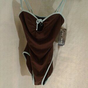 NEW!  Anne Cole Vintage One-piece Brown and Turquoise Swimsuit